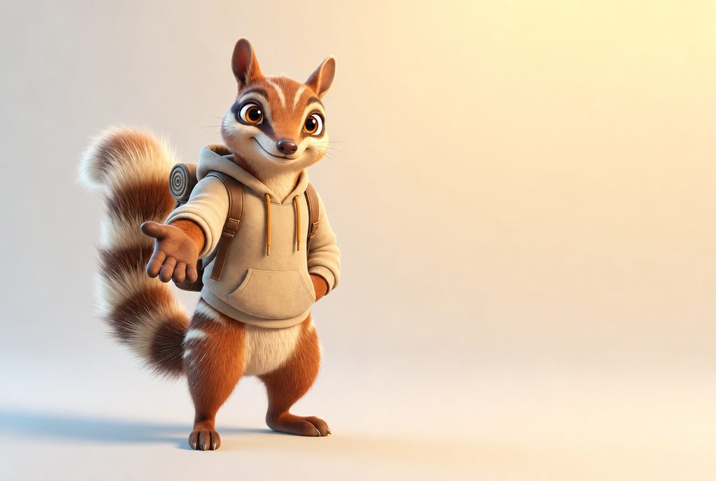 Nim the numbat in a hoodie, backpack on, reaching out a welcoming paw